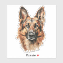 Deutscher-Schäferhund-Wasserfarben-Porträt-Aufkleb