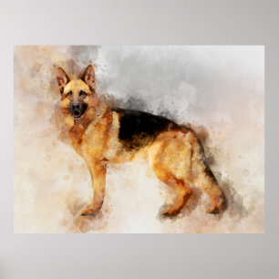 Deutscher Schäferhund Wasserfarbenporträt 02 Poster