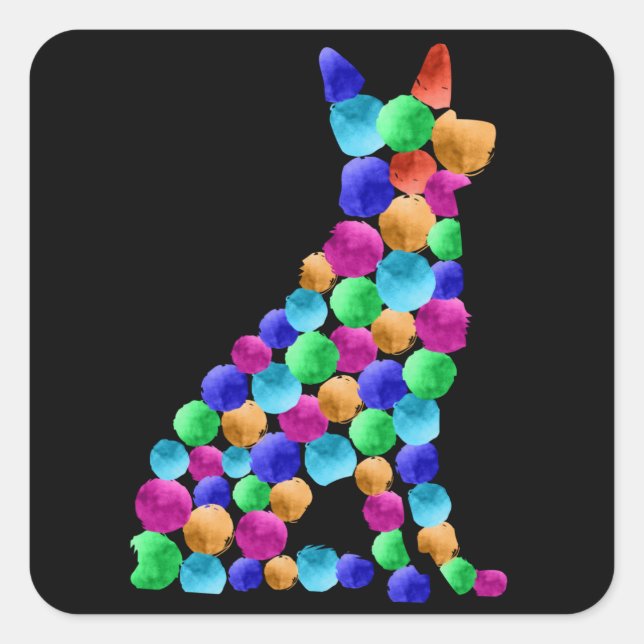 Deutscher Schäferhund Watercolor Farbpunktart Quadratischer Aufkleber (Vorderseite)