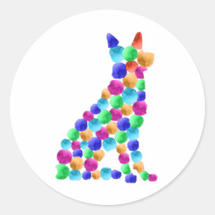 Deutscher Schäferhund Watercolor Farbpunktart Runder Aufkleber