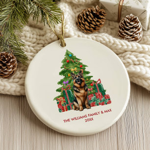 Deutscher Schäferhund Weihnachten personalisiert Keramik Ornament