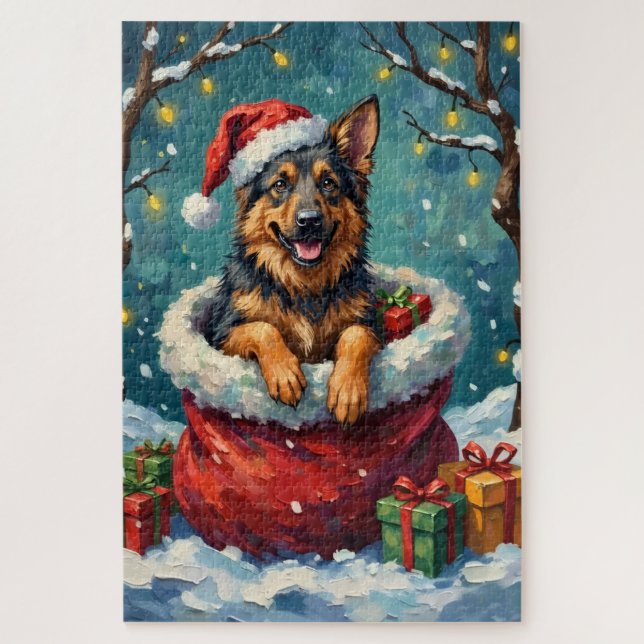 Deutscher Schäferhund Weihnachten Santa-Tasche Abe Puzzle (Vertikal)