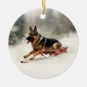 Deutscher Schäferhund Weihnachten Schnee Winter Keramik Ornament