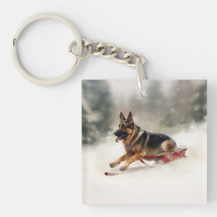 Deutscher Schäferhund Weihnachten Schnee Winter Schlüsselanhänger