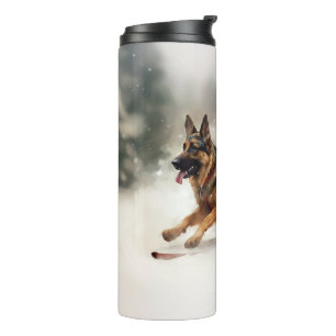 Deutscher Schäferhund Weihnachten Schnee Winter Thermosbecher