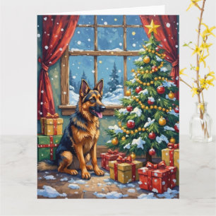 Deutscher Schäferhund Weihnachten unter dem Baum Karte