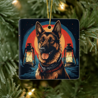 Deutscher Schäferhund-Weihnachts-Haustier-Ornament Keramikornament