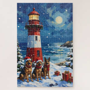 Deutscher Schäferhund Weihnachts-Leuchtturm Urlaub Puzzle