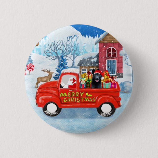 Deutscher Schäferhund Weihnachts-Lkw Schnee Button (Vorderseite)