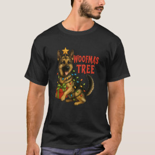 Deutscher Schäferhund Weihnachtsbaum Lichter Woofm T-Shirt