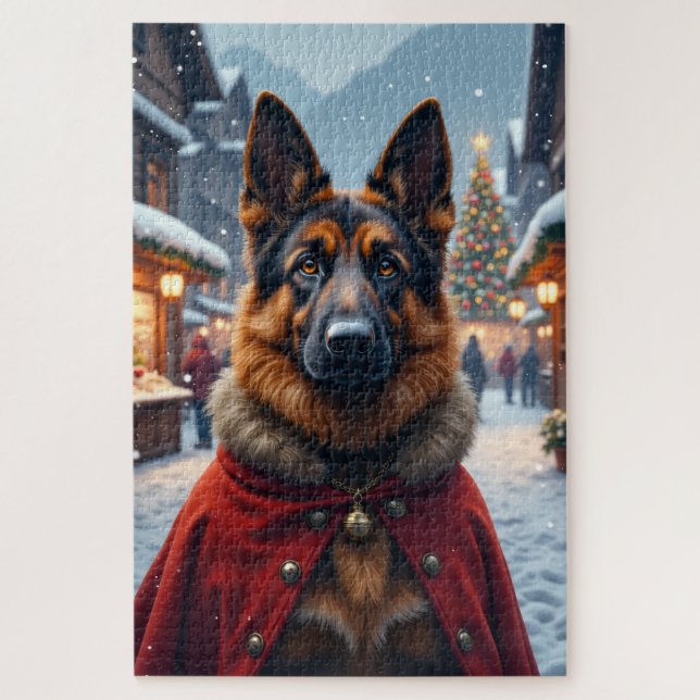 Deutscher Schäferhund Weihnachtskunst Puzzle (Vertikal)