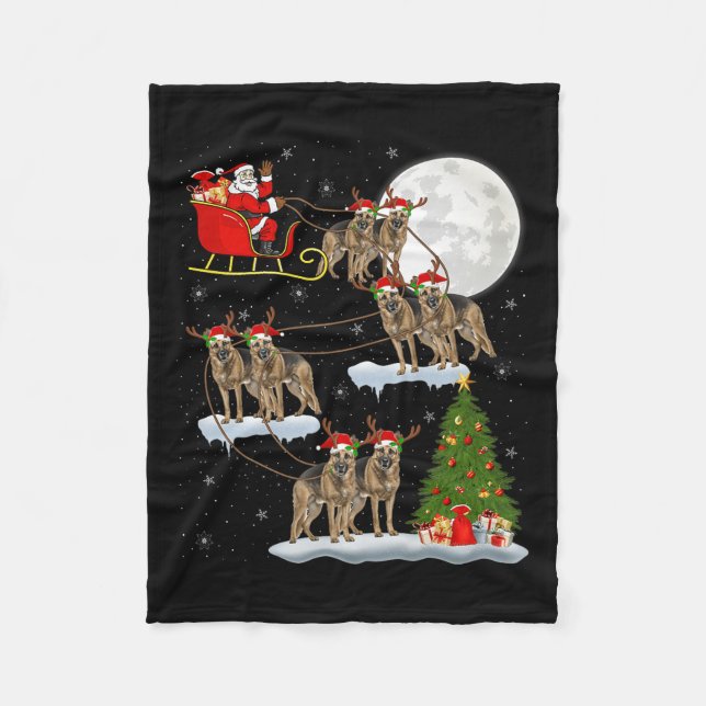 Deutscher Schäferhund Weihnachtsmann Schlitten Fli Fleecedecke (Vorderseite)