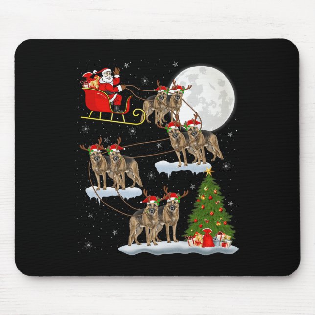Deutscher Schäferhund Weihnachtsmann Schlitten Fli Mousepad (Vorne)