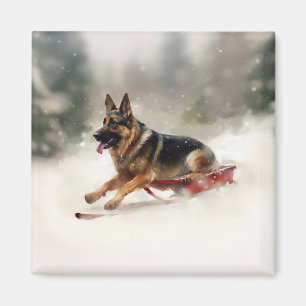 Deutscher Schäferhund Weihnachtsschnee im Winter Magnet
