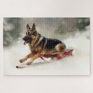 Deutscher Schäferhund Weihnachtsschnee im Winter Puzzle