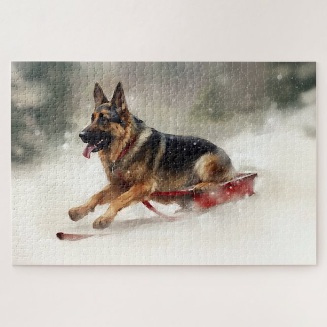 Deutscher Schäferhund Weihnachtsschnee im Winter Puzzle (Horizontal)