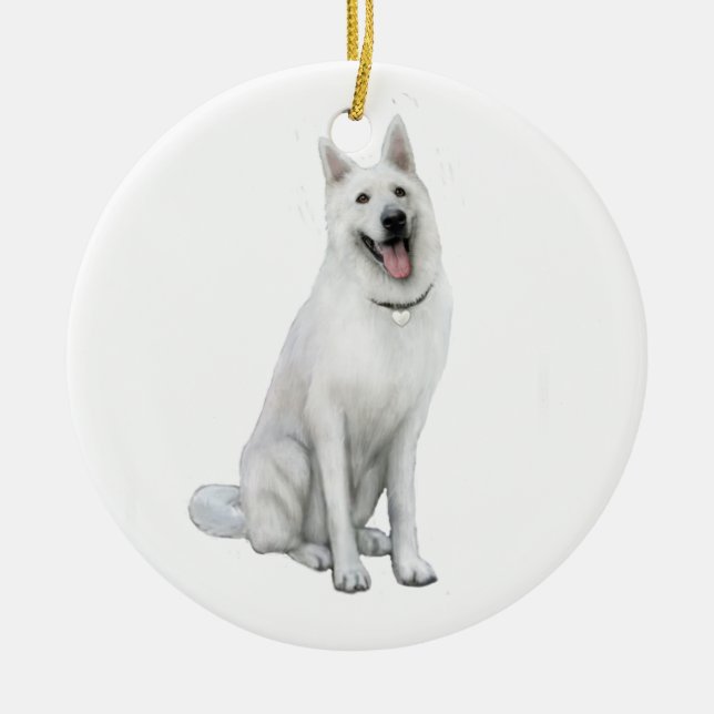 Deutscher Schäferhund - Weiß Keramik Ornament (Vorne)