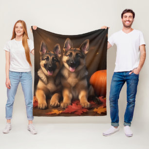 Deutscher Schäferhund-Welpe Herbstfreude Kürbis Fleecedecke