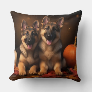 Deutscher Schäferhund-Welpe Herbstfreude Kürbis Kissen