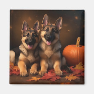 Deutscher Schäferhund-Welpe Herbstfreude Kürbis Magnet