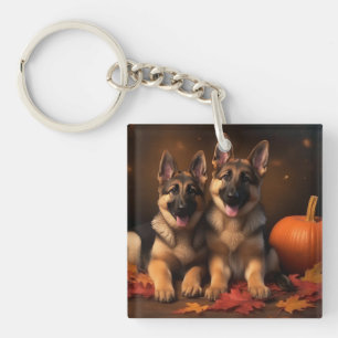 Deutscher Schäferhund-Welpe Herbstfreude Kürbis Schlüsselanhänger