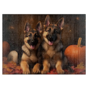Deutscher Schäferhund-Welpe Herbstfreude Kürbis  Schneidebrett