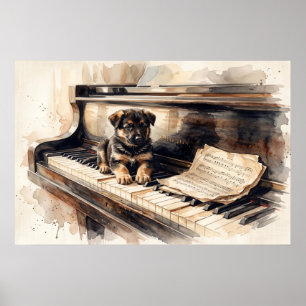 Deutscher Schäferhund-Welpe - Klavier Aquarell-Wan Poster