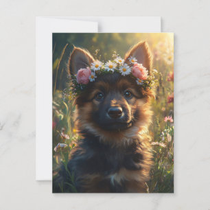 Deutscher Schäferhund-Welpe mit Blumenkrone Postkarte