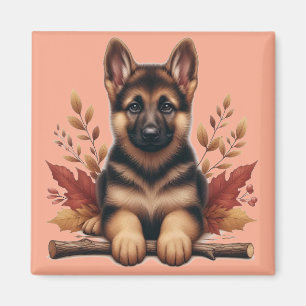Deutscher Schäferhund-Welpe mit Herbstlaub Magnet