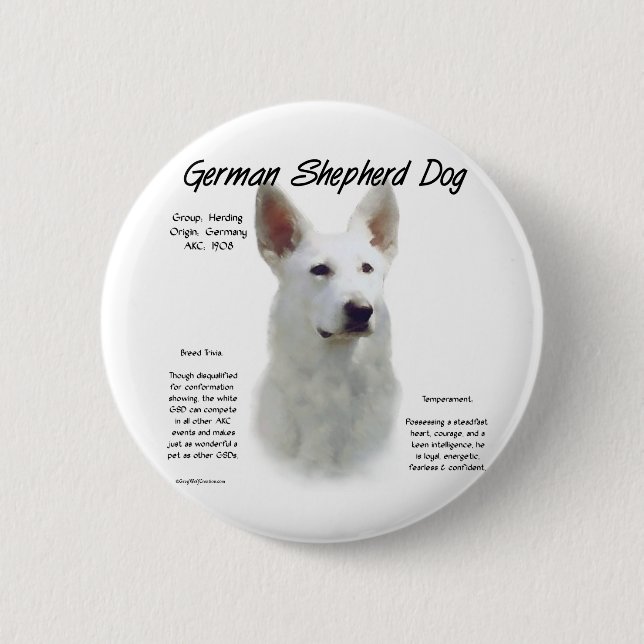 Deutscher Schäferhund (wht) Geschichtsdesign Button (Vorderseite)
