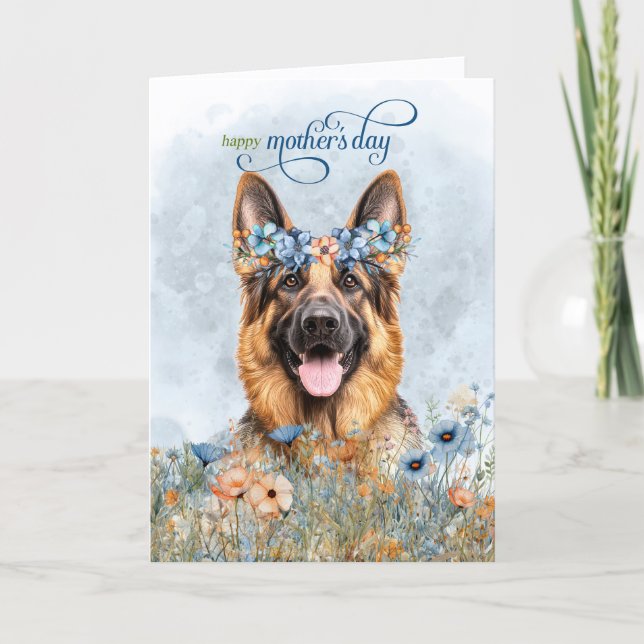 Deutscher Schäferhund Wildblumen Muttertag Feiertagskarte (Vorderseite)