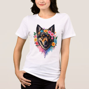 Deutscher Schäferhund Wildblumenkrone Floral Hund Tri-Blend Shirt