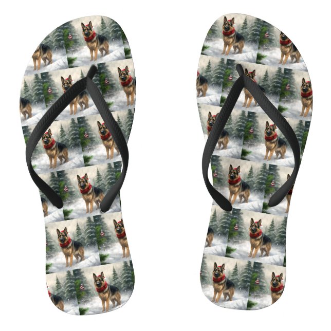 Deutscher Schäferhund zu Weihnachten im Schnee Flip Flops (Fußbett)
