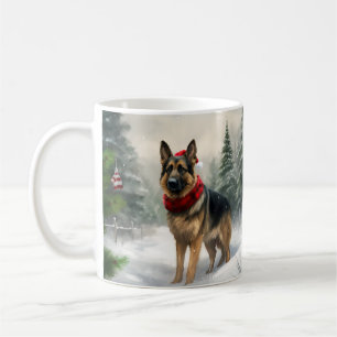 Deutscher Schäferhund zu Weihnachten im Schnee Kaffeetasse