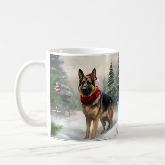 Deutscher Schäferhund zu Weihnachten im Schnee Kaffeetasse (Links)