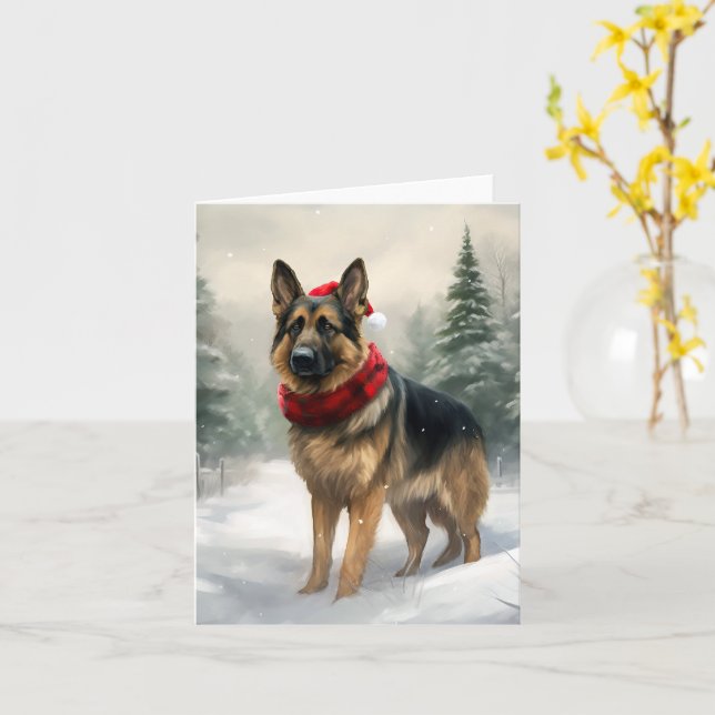 Deutscher Schäferhund zu Weihnachten im Schnee Karte (Gelbe Blume)