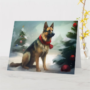 Deutscher Schäferhund zu Weihnachten im Schnee Karte