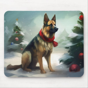 Deutscher Schäferhund zu Weihnachten im Schnee Mousepad