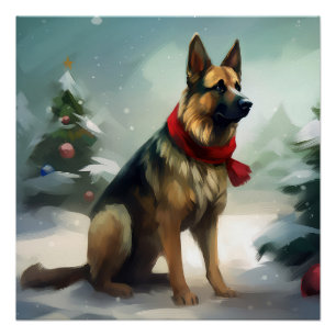 Deutscher Schäferhund zu Weihnachten im Schnee Poster