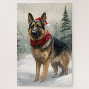 Deutscher Schäferhund zu Weihnachten im Schnee Puzzle