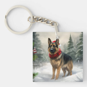 Deutscher Schäferhund zu Weihnachten im Schnee Schlüsselanhänger