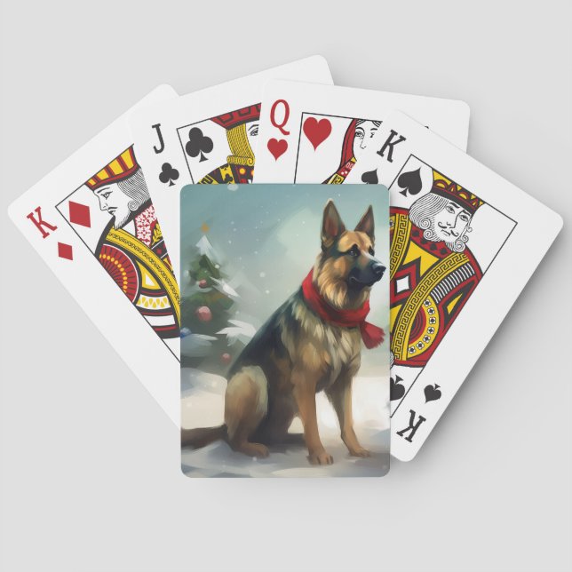 Deutscher Schäferhund zu Weihnachten im Schnee Spielkarten (Rückseite)