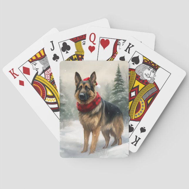 Deutscher Schäferhund zu Weihnachten im Schnee Spielkarten (Rückseite)