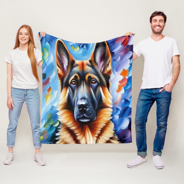 Deutscher Schäfermaler mit blauem Hintergrund Fleecedecke (Beispiel)