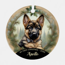 Deutscher Schäferpuppy-Welpe - Erster Weihnachtssc Ornament Aus Metall