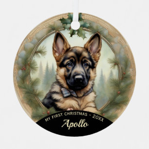 Deutscher Schäferpuppy-Welpe - Erster Weihnachtssc Ornament Aus Metall