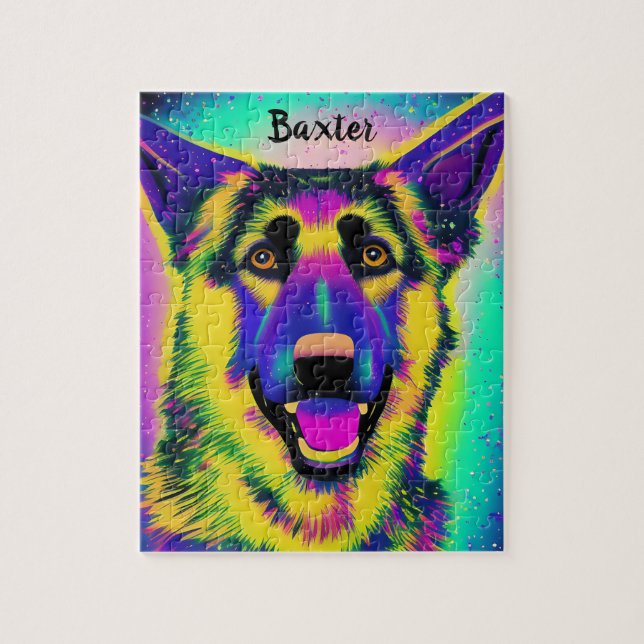 Deutscher Shepard Confetti Pop Art mit optionalem  Puzzle (Vertikal)