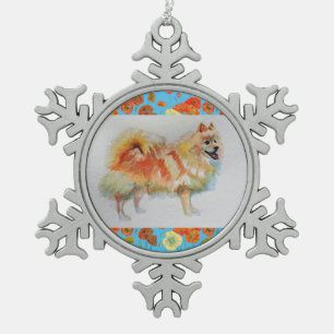 Deutscher Spitz Spitz Hund Weihnachtsschmuck Schneeflocken Zinn-Ornament