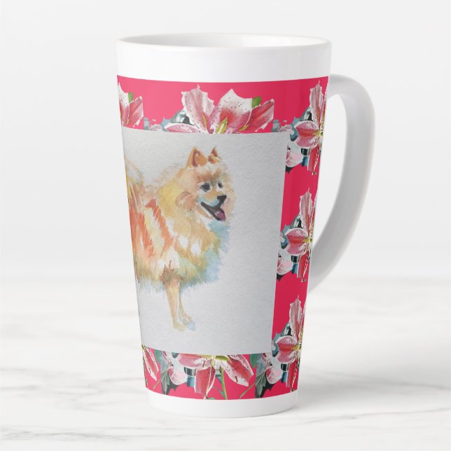 Deutscher Spitz Spitz Watercolor Hund Latte Tasse (Rechte Ecke)