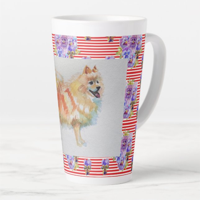 Deutscher Spitz Spitz Watercolor Hund Latte Tasse (Rechte Ecke)